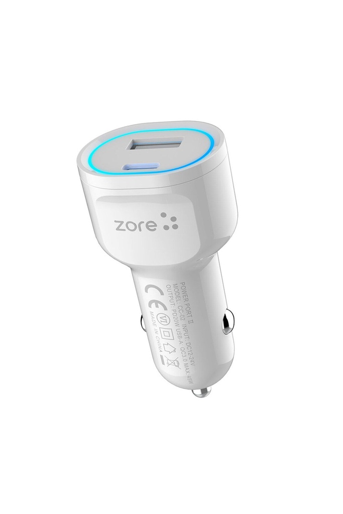Zore CC-02 Hızlı Şarj Özellikli LED Işıklı QC 3.0 USB-A ve Type-C PD Araç Şarj Başlığı PD 20W