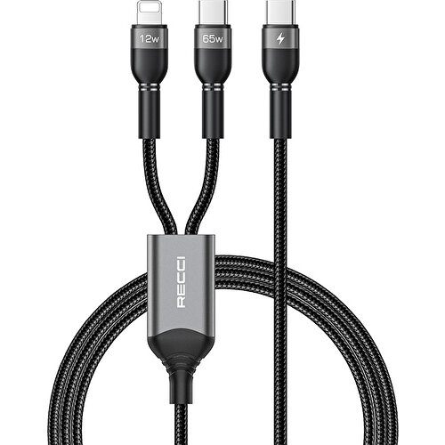 Recci RTC-T16 2 in 1 65W PD Hızlı Şarj Özellikli Lightning ve Type-C To Type-C PD Kablo 1.2M