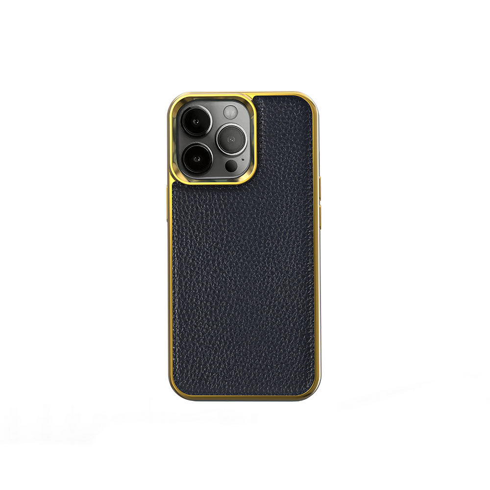 Apple iPhone 13 Pro Uyumlu Kılıf Wiwu Genuine Leather Gold Calfskin Orjinal Deri Kapak