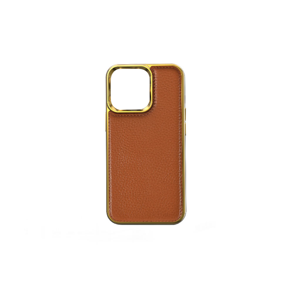 Apple iPhone 13 Mini Uyumlu Kılıf Wiwu Genuine Leather Gold Calfskin Orjinal Deri Kapak