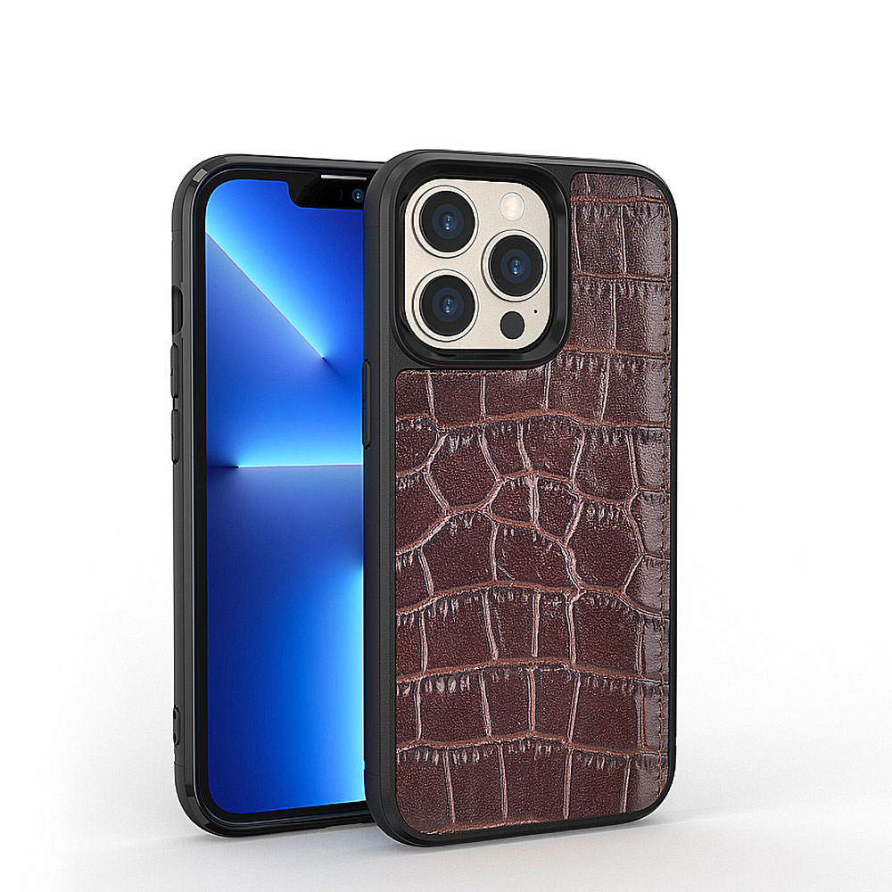 Apple iPhone 13 Pro Uyumlu Kılıf Wiwu Croco Pattern Calfskin Orjinal Deri Kapak