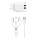 Wiwu Wi-U003 2.1A Çift USB Çıkışlı Hızlı Şarj Seti 3in1 Kablolu Type-C/Lightning/Micro
