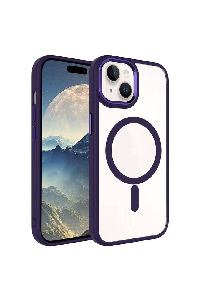 Apple iPhone 15 Plus Uyumlu Kılıf Wireless Şarj Özellikli Zore Krom M-safe Silikon Kapak