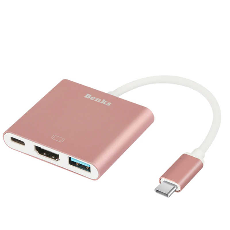 [RNZ-TA25572] Benks U19 Type-C to 3 in 1 Adaptör (Usb 3.0+HDMI+Type-c)