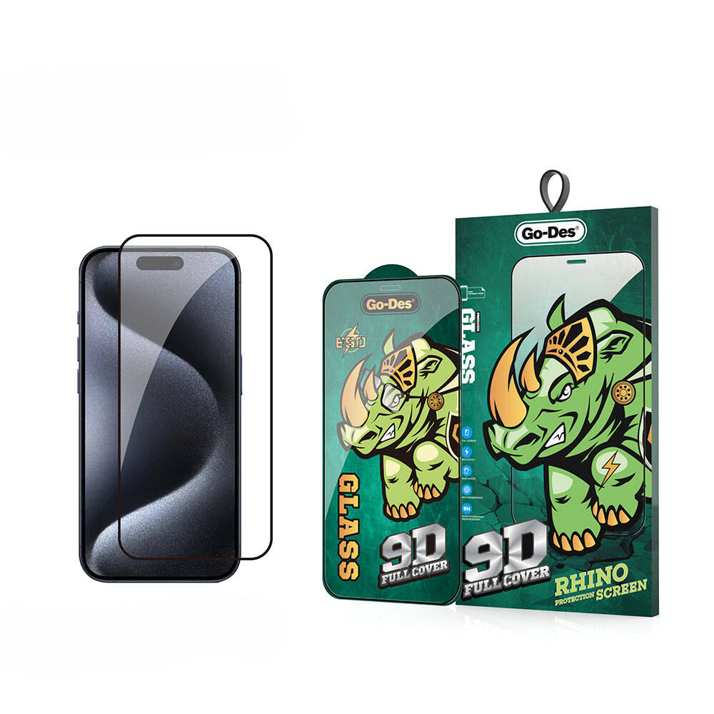 [RNZ-TA97613] Apple iPhone 15 Pro Uyumlu Go Des 9D Full Cover Temperli Cam Ekran Koruyucu