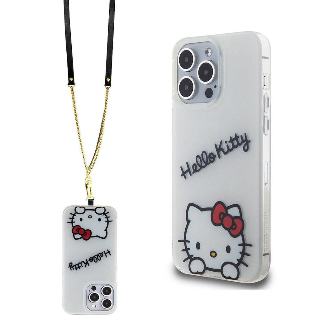 Apple iPhone 15 Pro Max Uyumlu Kılıf Hello Kitty Orjinal Lisanslı Askılı Yazı ve İkonik Logolu Daydreaming Kapak