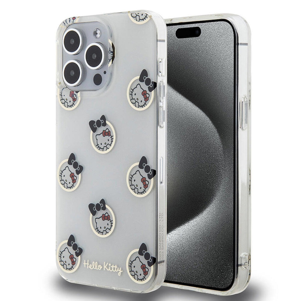 Apple iPhone 15 Pro Max Uyumlu Kılıf Hello Kitty Orjinal Lisanslı Elektroplating Kaplama Kabarcık Baskılı Kapak