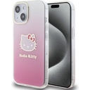Apple iPhone 15 Uyumlu Kılıf Hello Kitty Orjinal Lisanslı Yazı ve İkonik Logolu Elektroplating Kaplama Gradyan Kapak