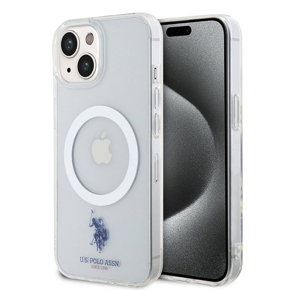 Apple iPhone 15 Uyumlu Kılıf U.S. Polo Assn. Orjinal Lisanslı M-safe Şarj Özellikli Transparan Tasarım Kapak