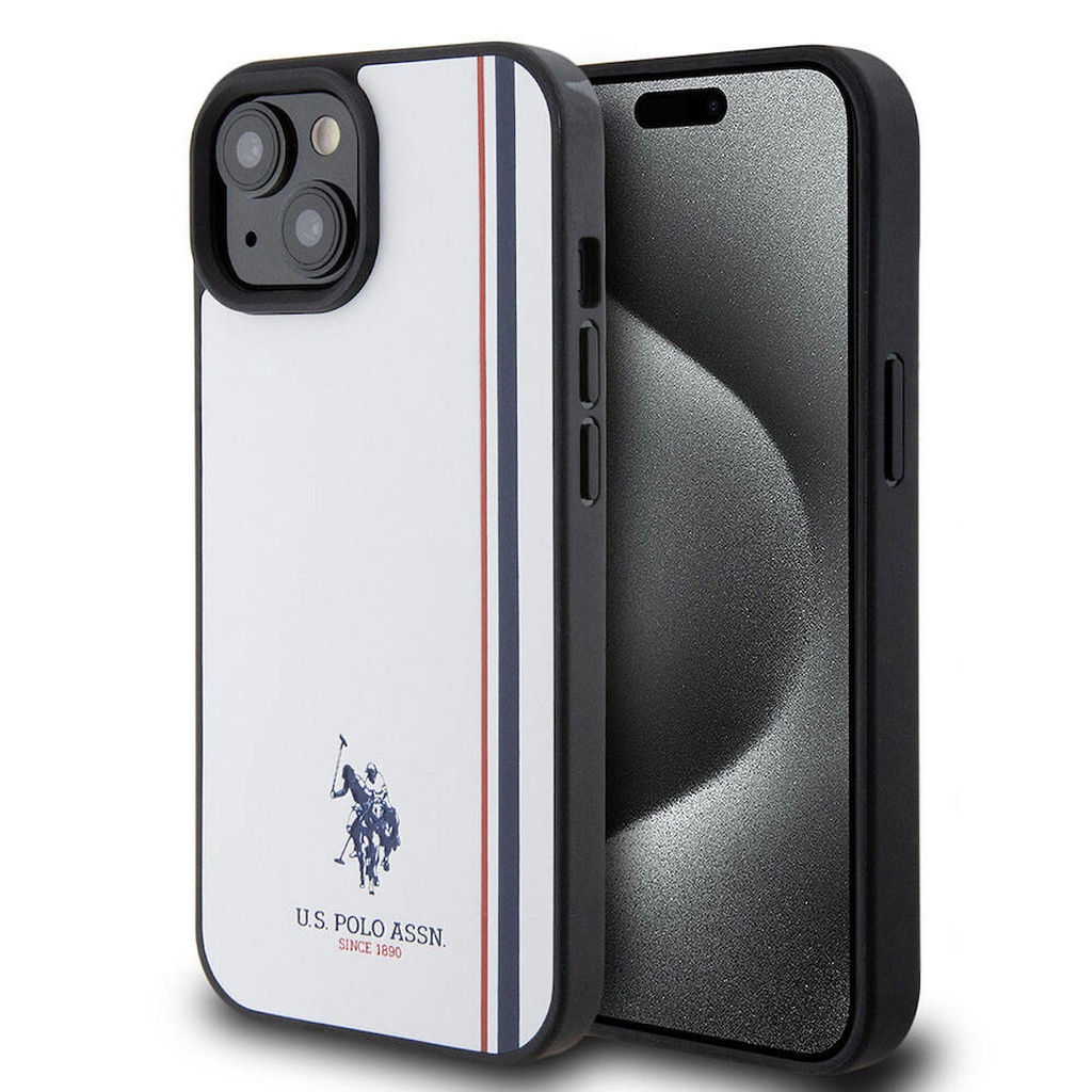 Apple iPhone 15 Uyumlu Kılıf U.S. Polo Assn. Orjinal Lisanslı Üç Renk Şerit Tasarımlı Baskı Logolu Kapak