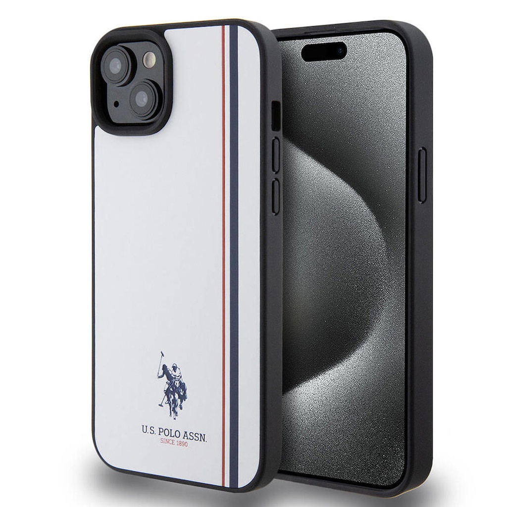 Apple iPhone 15 Plus Uyumlu Kılıf U.S. Polo Assn. Orjinal Lisanslı Üç Renk Şerit Tasarımlı Baskı Logolu Kapak