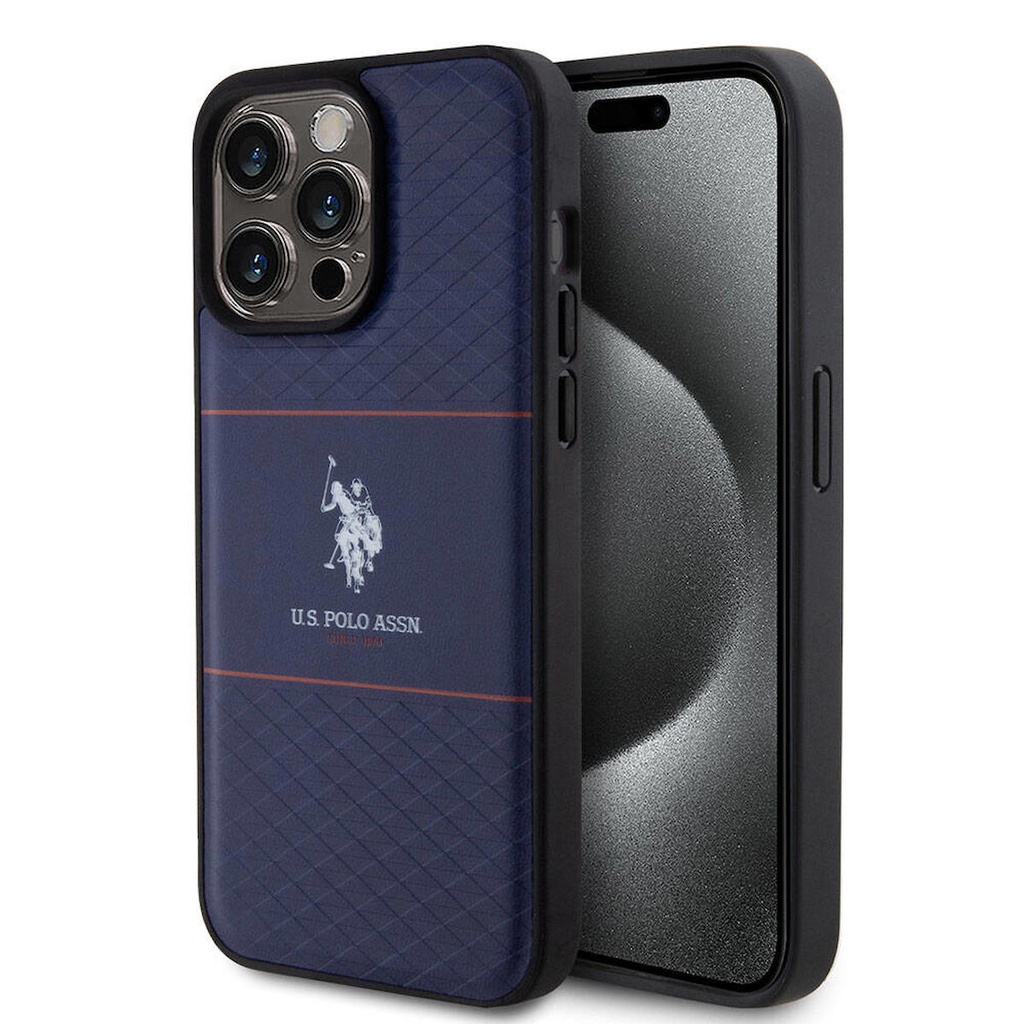 Apple iPhone 15 Pro Max Uyumlu Kılıf U.S. Polo Assn. Orjinal Lisanslı Deri Şeritli Logo Dizayn Kapak