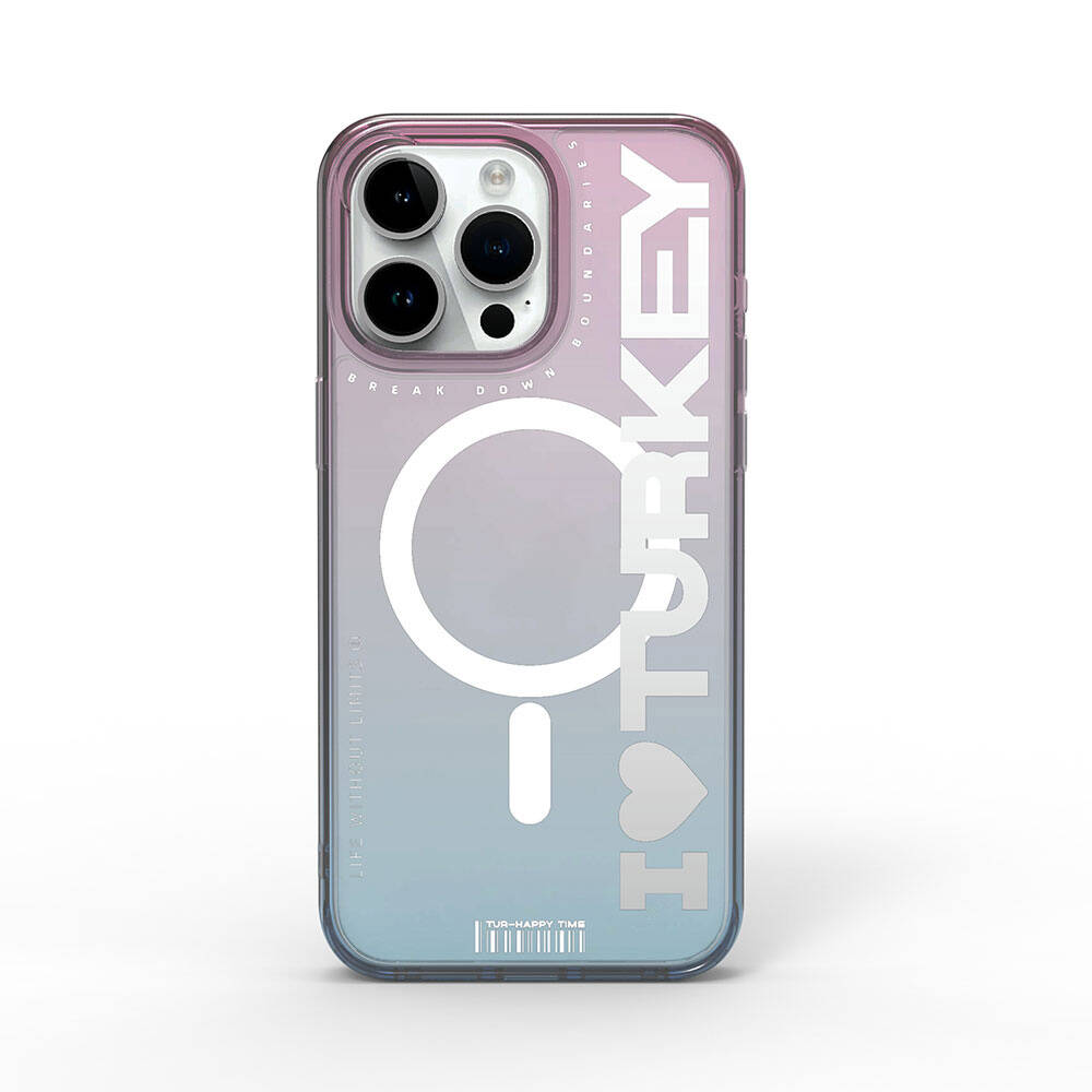 [RNZ-TA97680] Apple iPhone 15 Pro Max Uyumlu Kılıf M-safe Şarj Özellikli Transparan Renk Geçişli Wiwu Turkey C Serisi Kapak (Mavi)