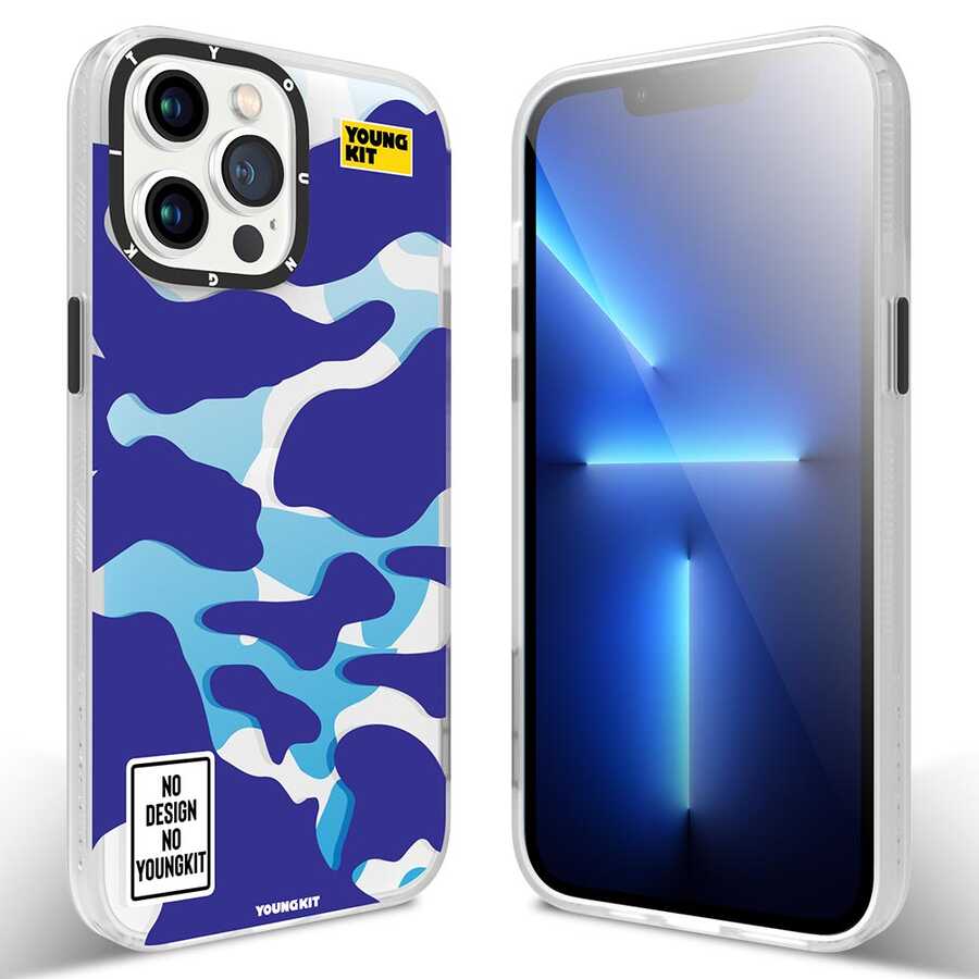 [RNZ-TA71708] Apple iPhone 13 Pro Max Uyumlu Kılıf YoungKit Kamuflaj Serisi Kapak (Mavi)