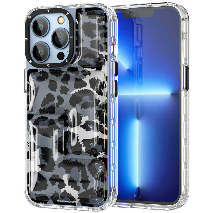 [RNZ-TA77093] Apple iPhone 13 Pro Max Uyumlu Kılıf YoungKit Leopard Article Serisi Kapak (Siyah)