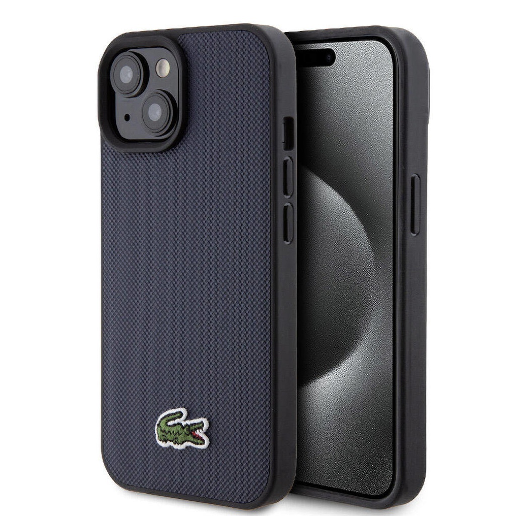 Apple iPhone 15 Uyumlu Kılıf Lacoste Orjinal Lisanslı PU Pike Desenli Arka Yüzey İkonik Timsah Dokuma Logolu Kapak
