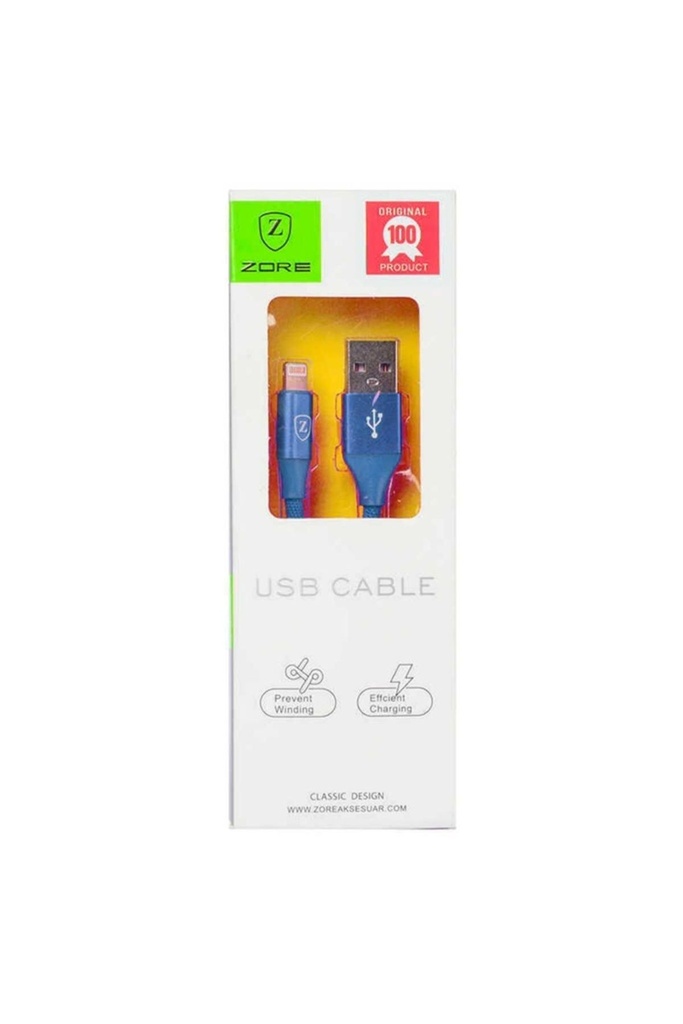 [RNZ-TA11419] Zore Metal Uçlu Lightning Usb Kablo (Mavi)
