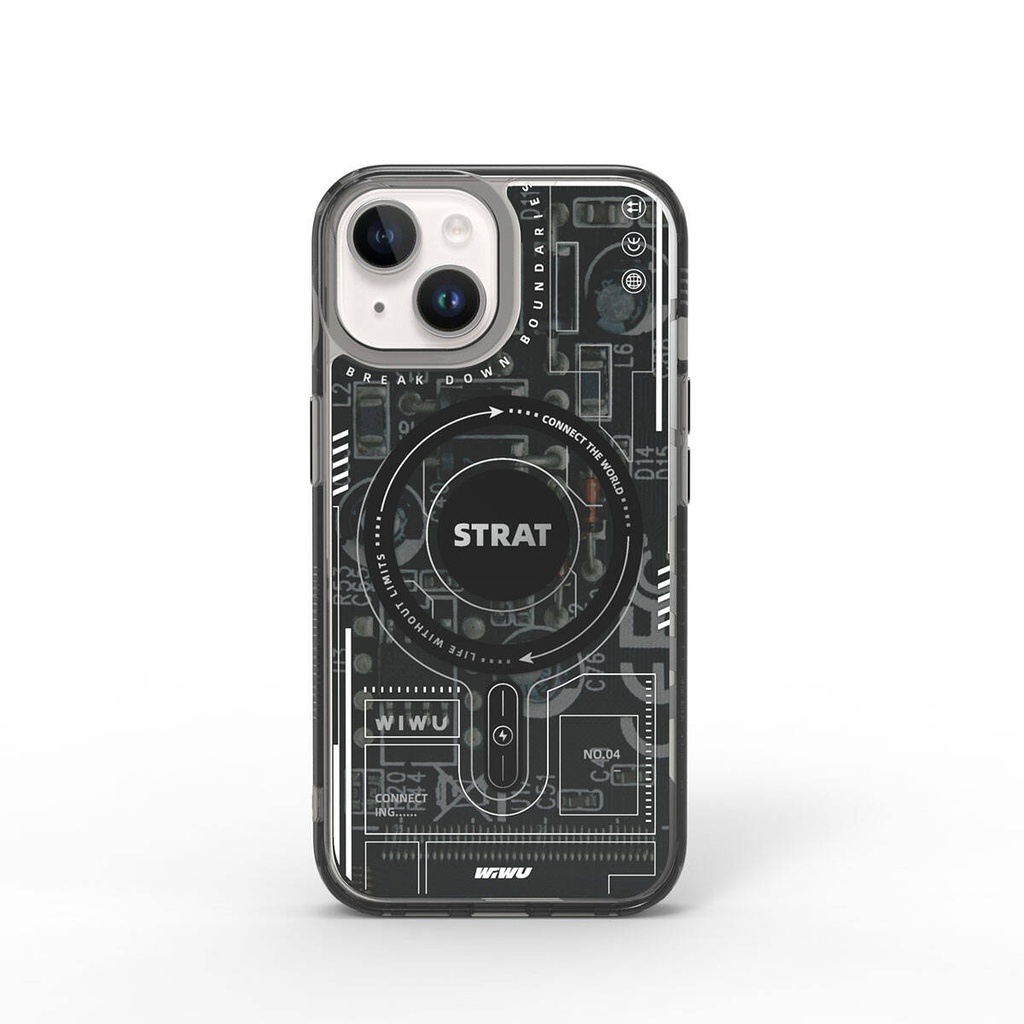 Apple iPhone 15 Uyumlu Kılıf M-safe Şarj Özellikli Desenli Wiwu Mecha Circuit H Serisi Kapak