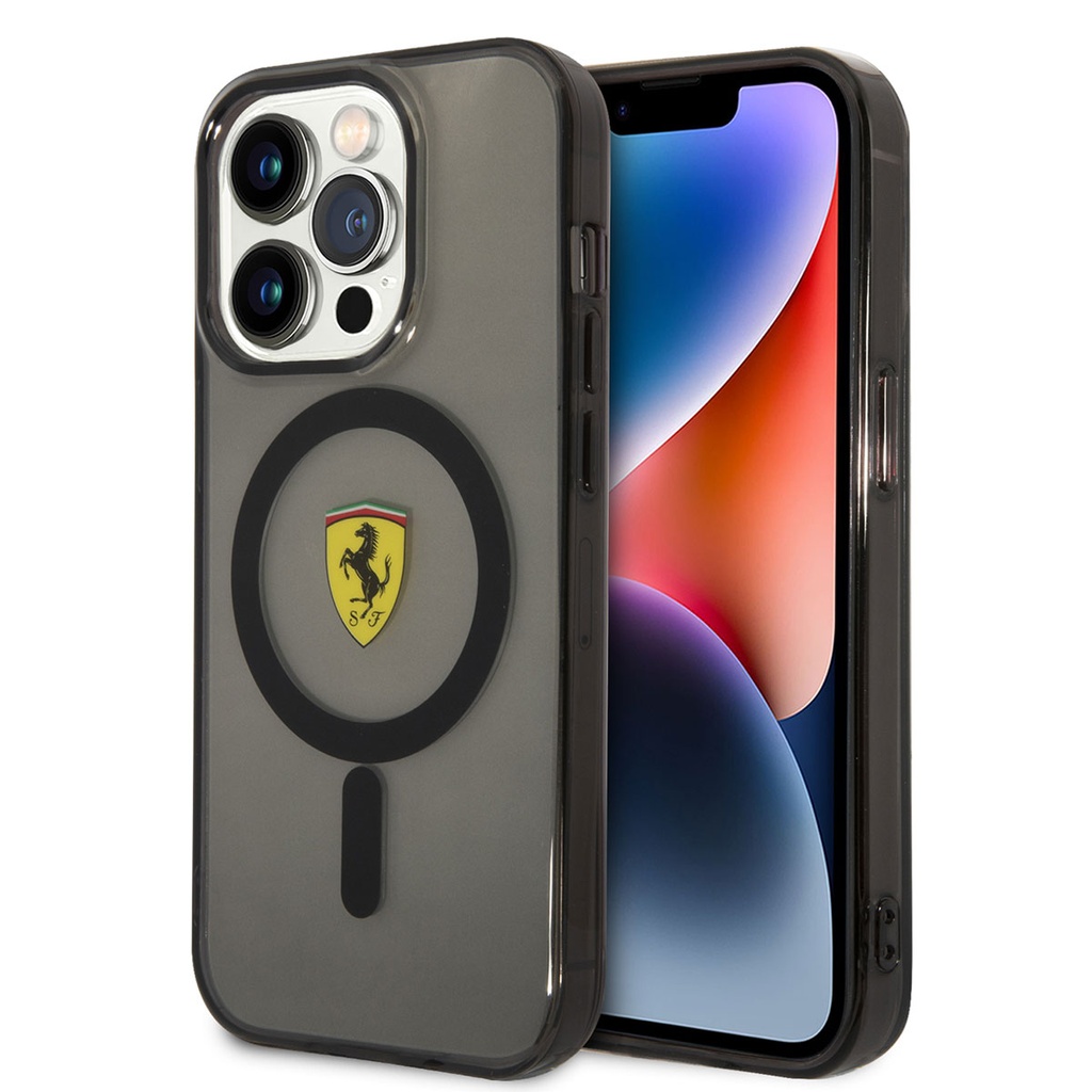 Apple iPhone 14 Pro Uyumlu Kılıf Ferrari M-safe Şarj Özellikli Yarı Transparan Dizayn Kapak