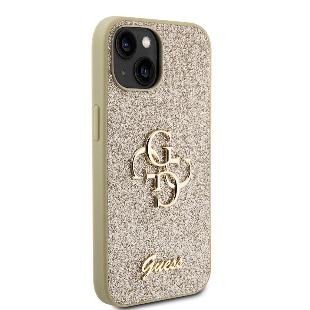 Apple iPhone 15 Uyumlu Kılıf Guess Orjinal Lisanslı 4G Büyük Metal Logolu Glitter Kapak