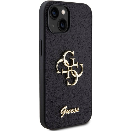 Apple iPhone 15 Uyumlu Kılıf Guess Orjinal Lisanslı 4G Büyük Metal Logolu Glitter Kapak