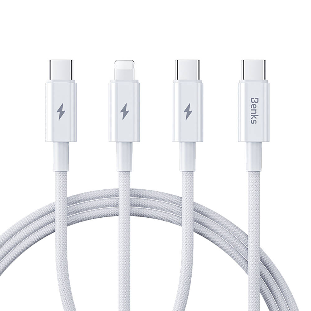 [RNZ-TA105866] Benks D46 Type-C to Type-C & Type-C & Lightning PD3.0 Örgülü Şarj ve Data Kablosu 100W 1.2 Metre