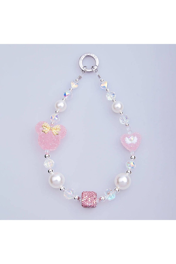 [RNZ-TA106073] Picocici İnci Taş Tasarımlı Fiyonklu Minnie Mouse Telefon Bilek Askı İpi (Pembe)