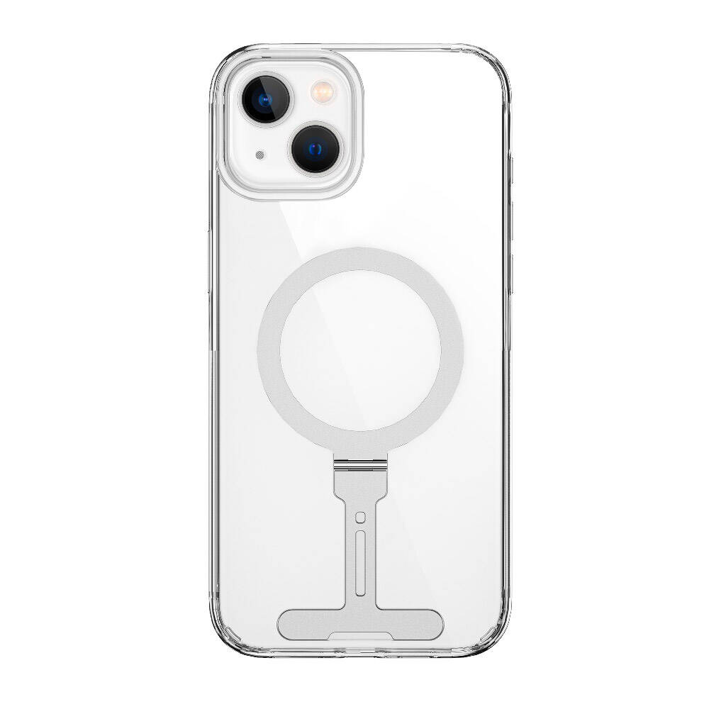 Apple iPhone 15 Uyumlu Kılıf Wiwu FYY-014 M-safe Şarj Özellikli Alüminyum Alaşım Metal Standlı Şeffaf Kapak