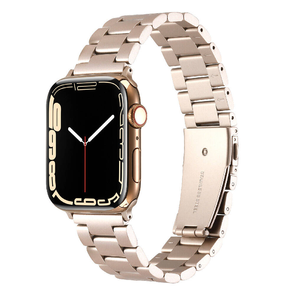 Apple Watch 44mm Uyumlu Kordon Paslanmaz Metal Titanyum Baklalı Zore KRD-93 Kayış