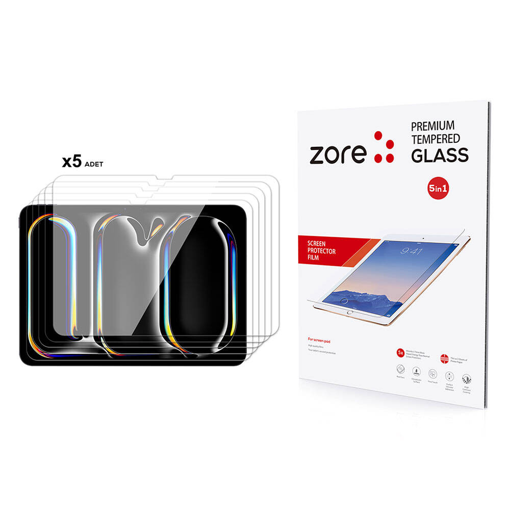 [RNZ-TA106194] Apple iPad 11 Pro 2024 5in1 Uyumlu Ekran Camı Zore Tablet Temperli Cam Ekran Koruyucu