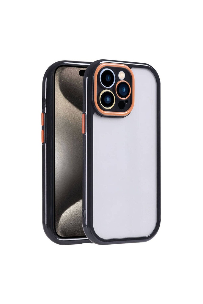 [RNZ-TA106431] Apple iPhone 15 Pro Uyumlu Kılıf Kamera Korumalı Renkli Kenar ve Çerçeve Tasarımlı Zore Vitamin Kapak (Siyah)
