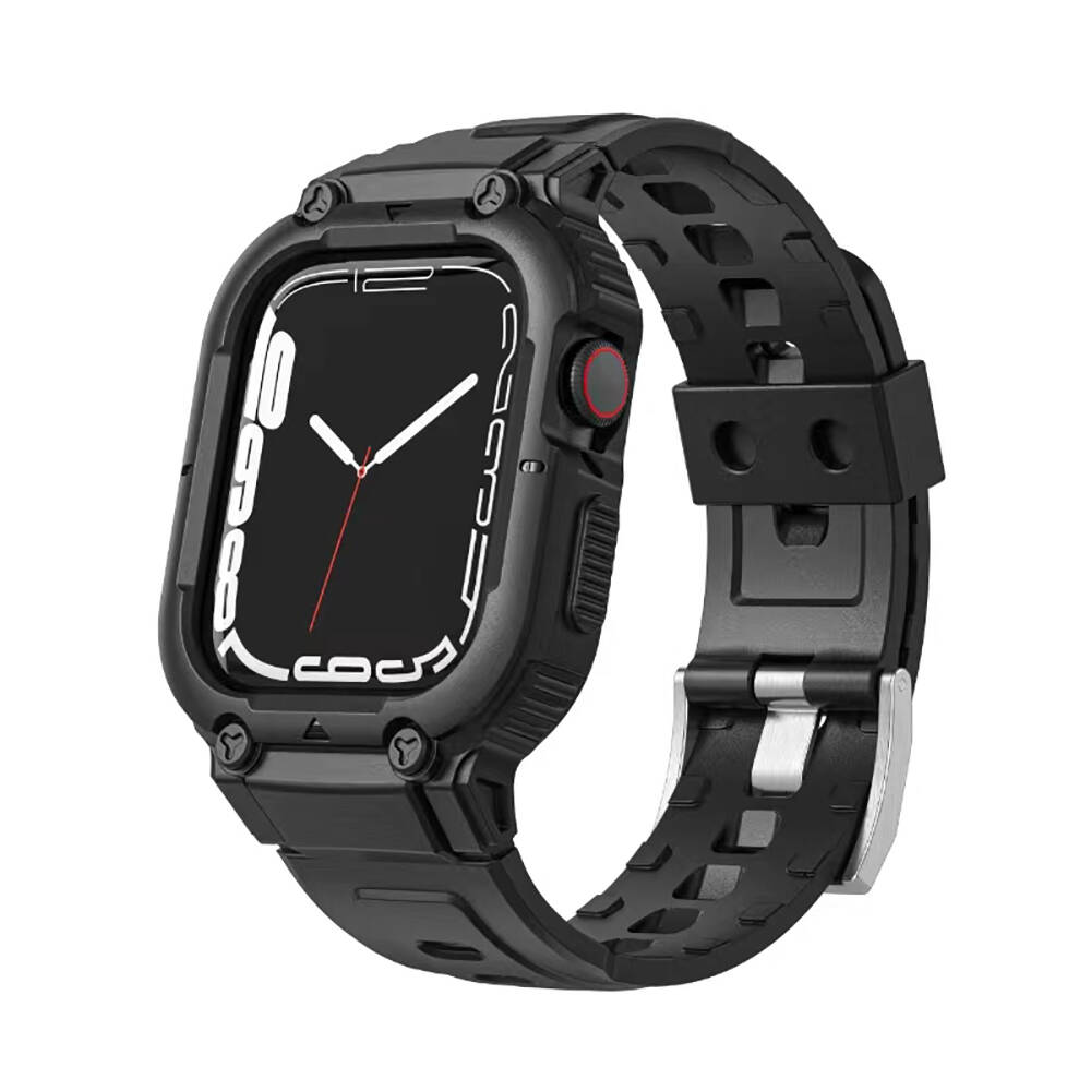 [RNZ-TA106492] Apple Watch 42mm Uyumlu Wiwu Wi-WB014 Armor Serisi 2in1 Sert PC Kasa Koruyuculu Silikon Kordon (Siyah)
