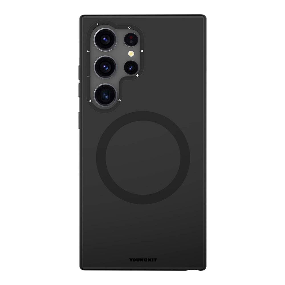 [RNZ-TA106544] Samsung Galaxy S24 Ultra Uyumlu Kılıf M-safe Şarj Özellikli Çizilmeye Ve Aşınmaya Dayanıklı Youngkit Velvet Serisi Kapak (Siyah)