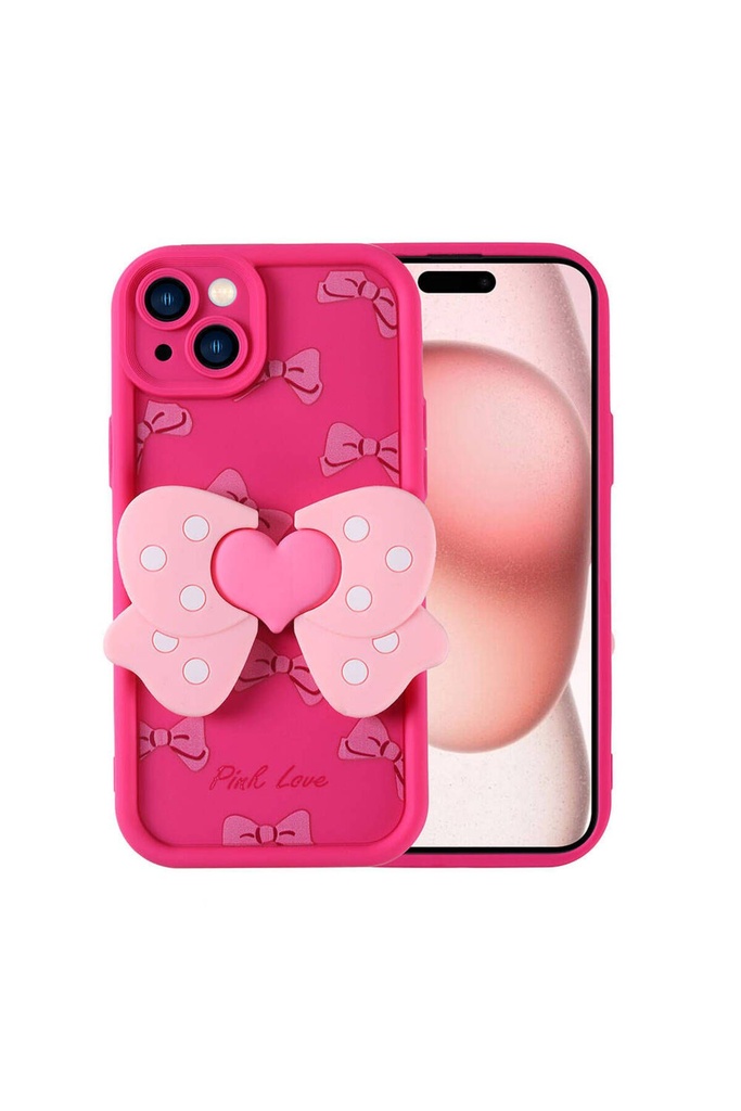 [RNZ-TA106584] Apple iPhone 15 Uyumlu Kılıf Kamera Korumalı Figür Tasarımlı Zore Kapya Kapak (Pembe Koyu)