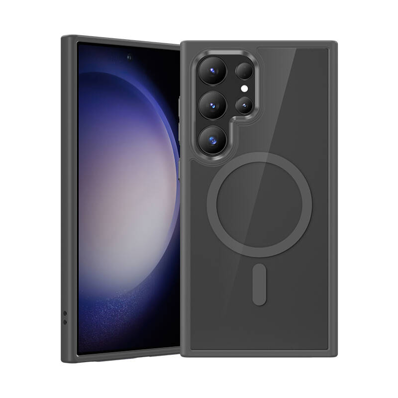 Samsung Galaxy S24 Ultra Uyumlu Kılıf M-safe Şarj Özellikli Şeffaf Arka Yüzey Benks MagClap TPU Çerçeve Kapak