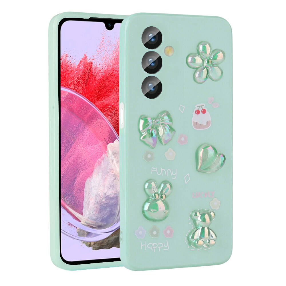 Samsung Galaxy M34 5G Uyumlu Kılıf Kabartma Figürlü Parlak Zore Toys Silikon Kapak