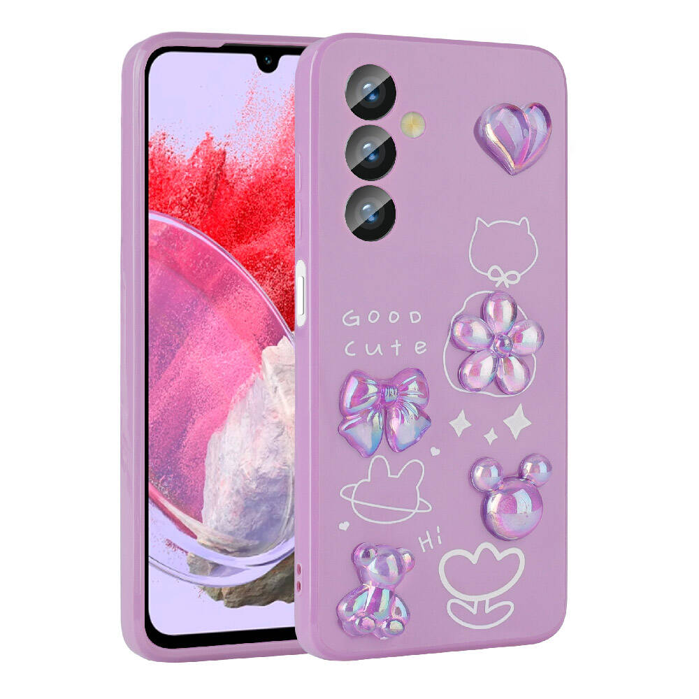 [RNZ-TA97340] Samsung Galaxy M34 5G Uyumlu Kılıf Kabartma Figürlü Parlak Zore Toys Silikon Kapak (Mor)