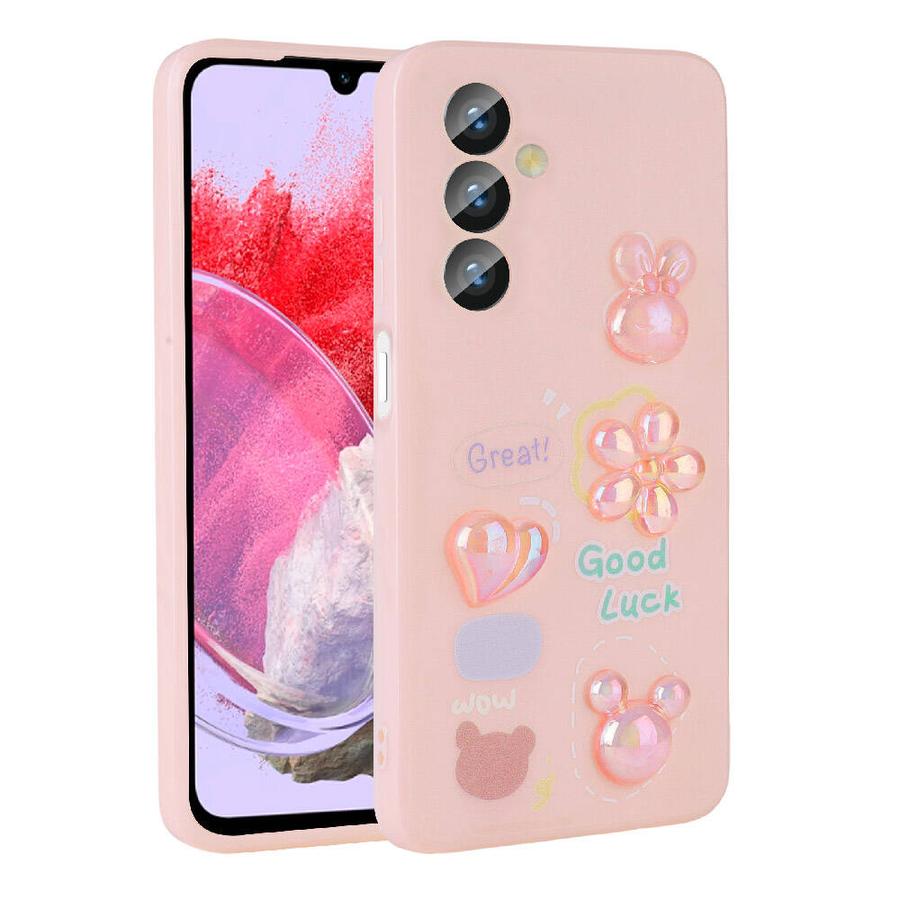 Samsung Galaxy M34 5G Uyumlu Kılıf Kabartma Figürlü Parlak Zore Toys Silikon Kapak