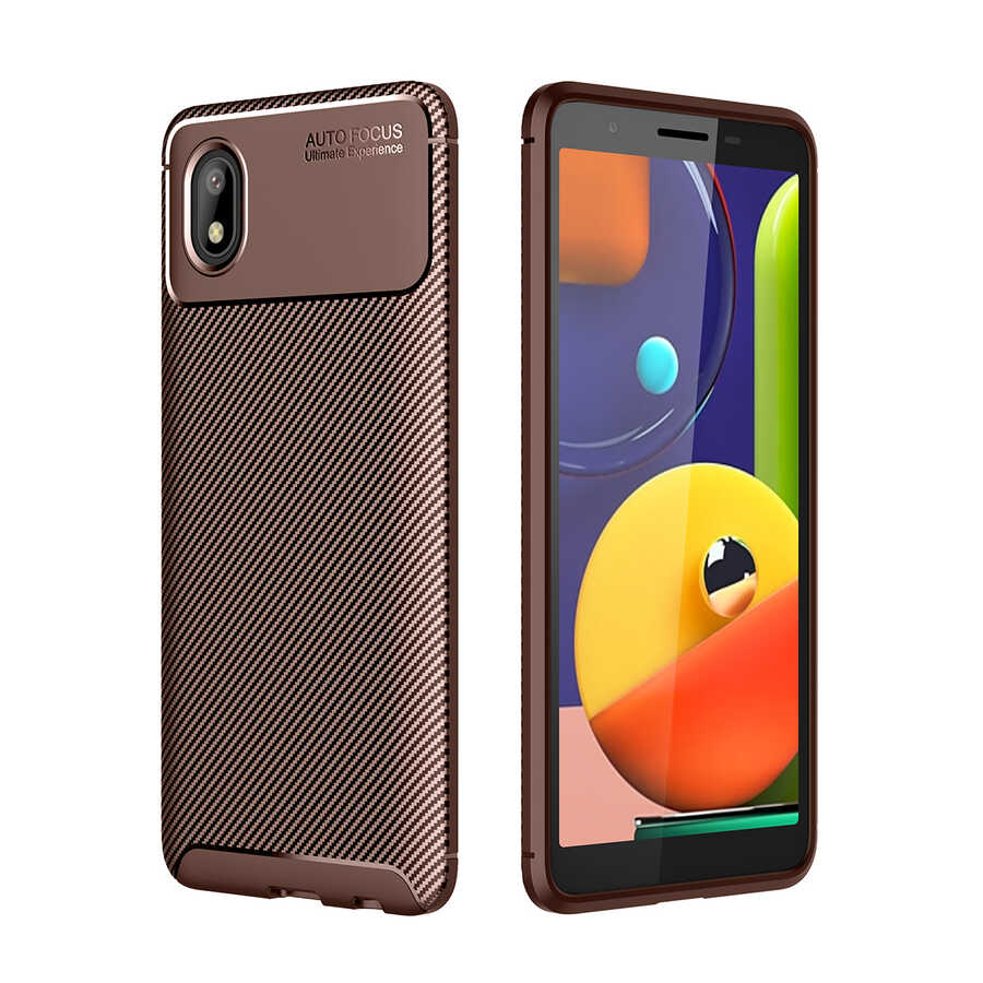 Samsung Galaxy A01 Core Uyumlu Kılıf Silikon Karbon Tasarımlı Esnek Zore Negro Kapak