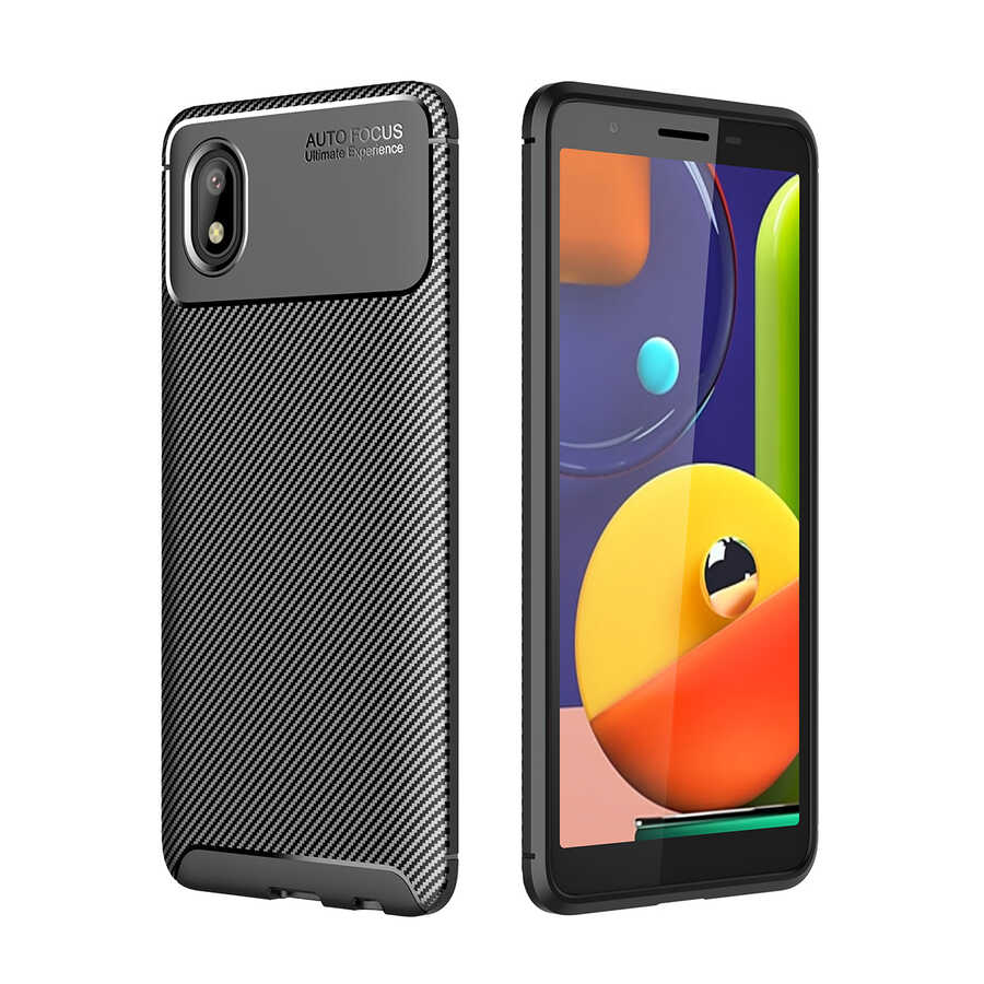 [RNZ-TA51437] Samsung Galaxy A01 Core Uyumlu Kılıf Silikon Karbon Tasarımlı Esnek Zore Negro Kapak (Siyah)