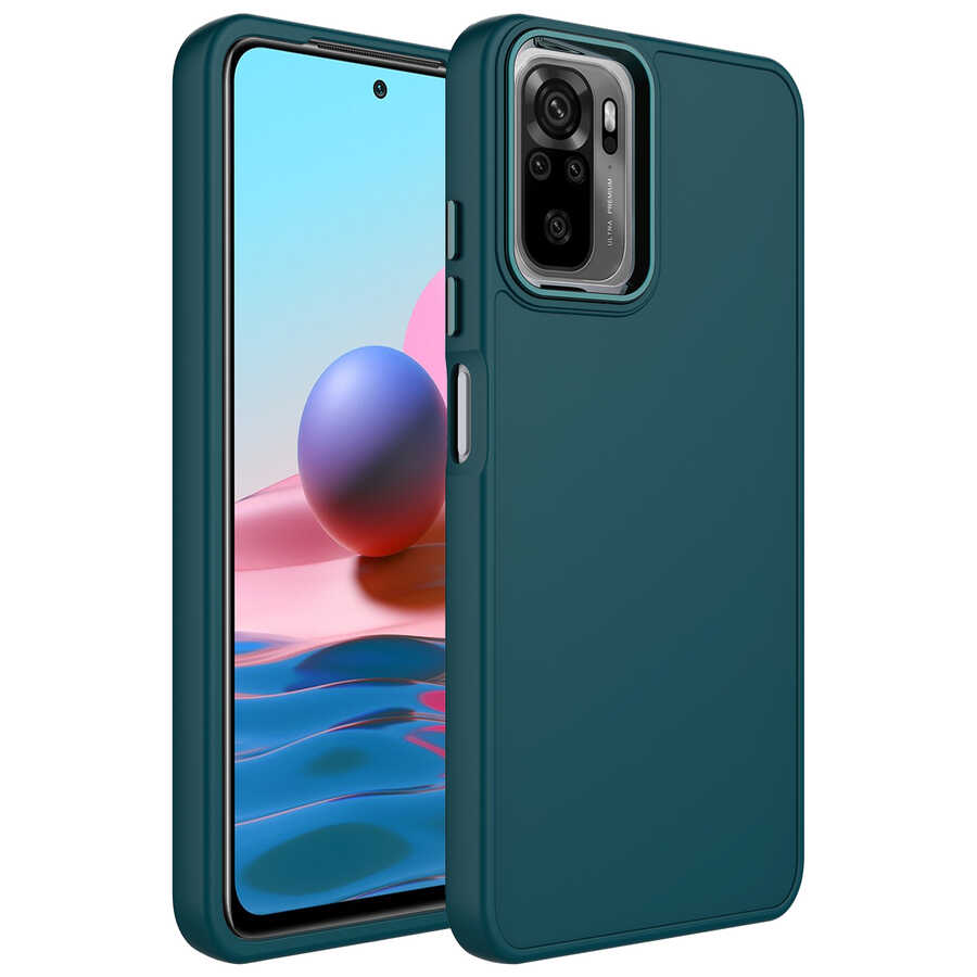 Xiaomi Redmi Note 10S Uyumlu Kılıf Metal Çerçeve ve Buton Tasarımlı Silikon Zore Luna Kapak