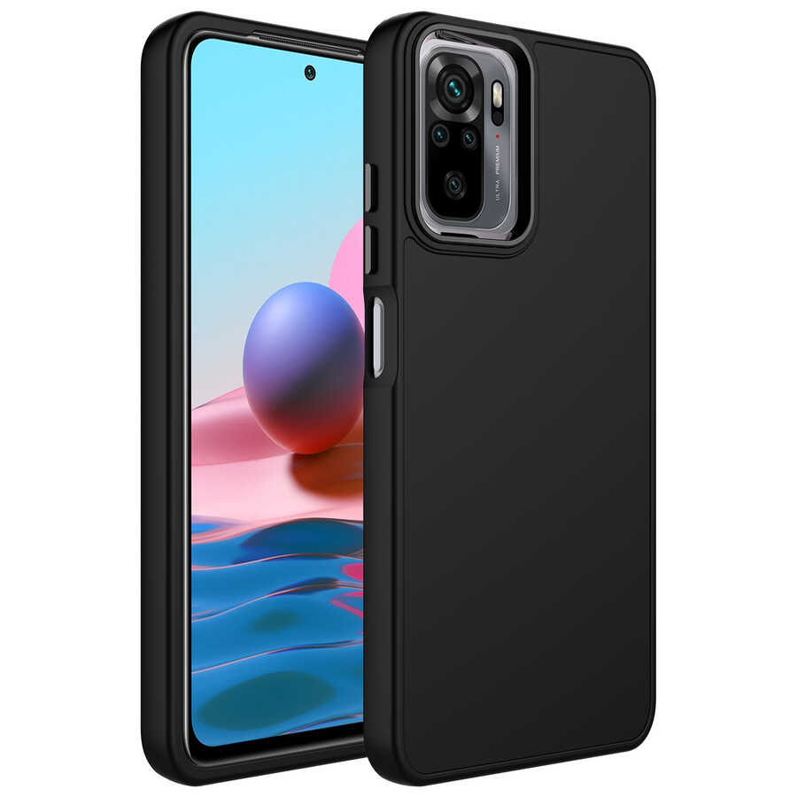 [RNZ-TA81874] Xiaomi Redmi Note 10S Uyumlu Kılıf Metal Çerçeve ve Buton Tasarımlı Silikon Zore Luna Kapak (Siyah)