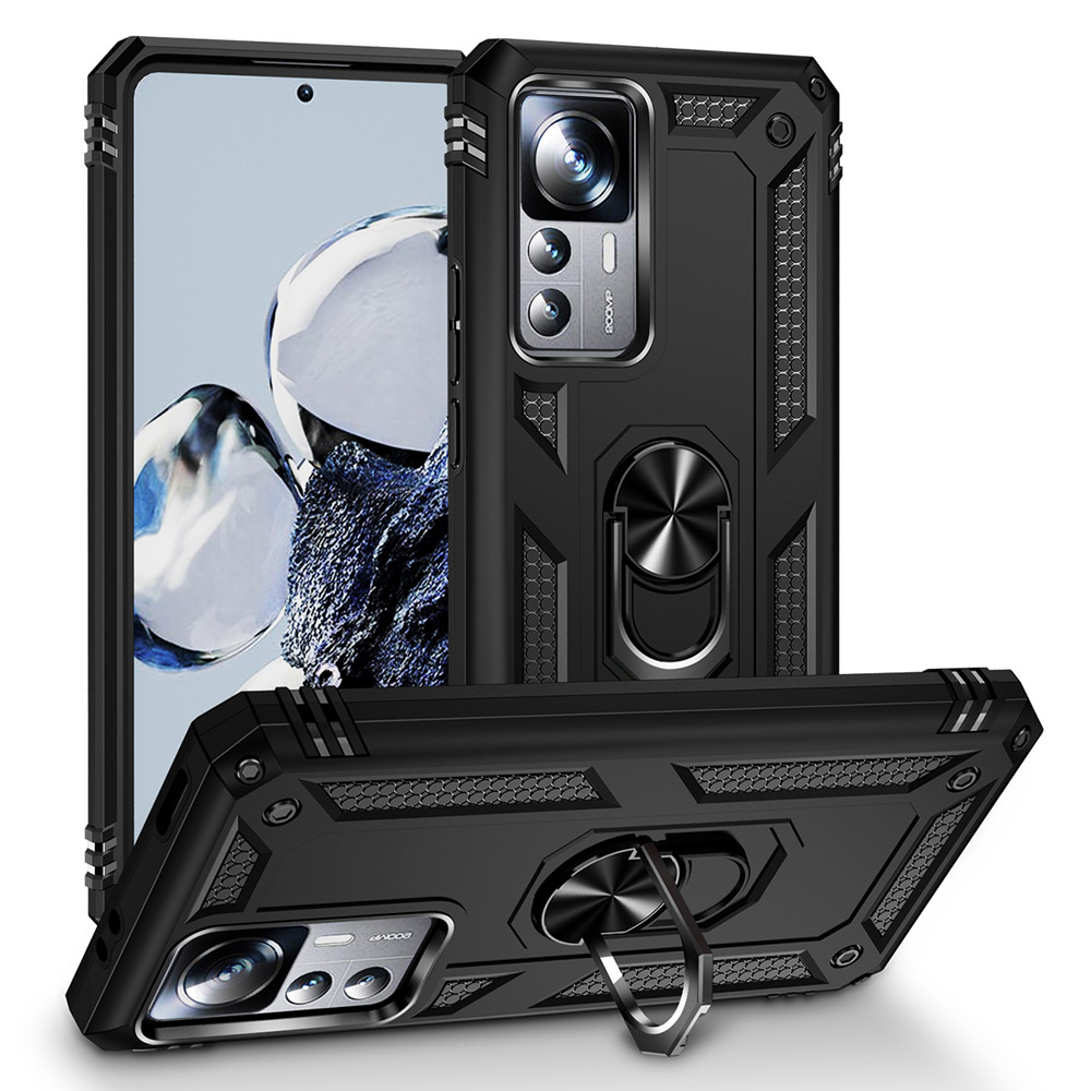 [RNZ-TA86602] Xiaomi Mi 12T Uyumlu Kılıf Sert Silikon Yüzüklü Zırhlı Zore Vega Kapak (Siyah)