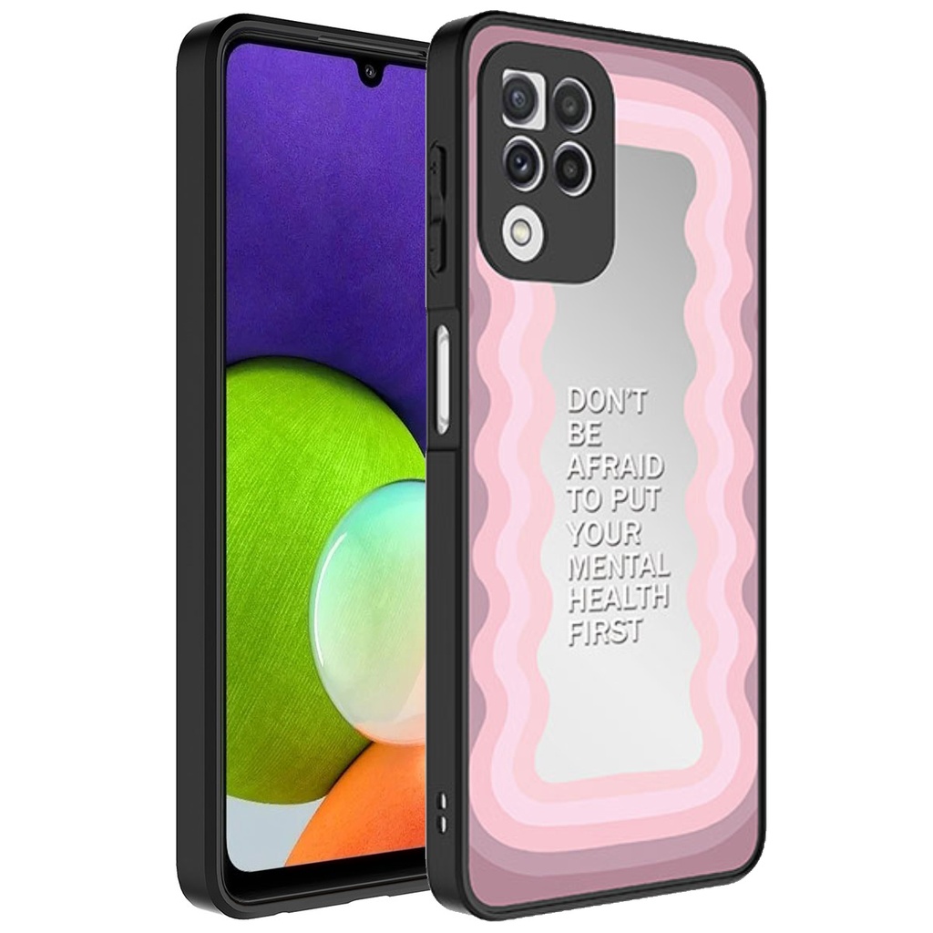 Samsung Galaxy A22 4G Uyumlu Kılıf Aynalı Desenli Kamera Korumalı Parlak Zore Mirror Kapak