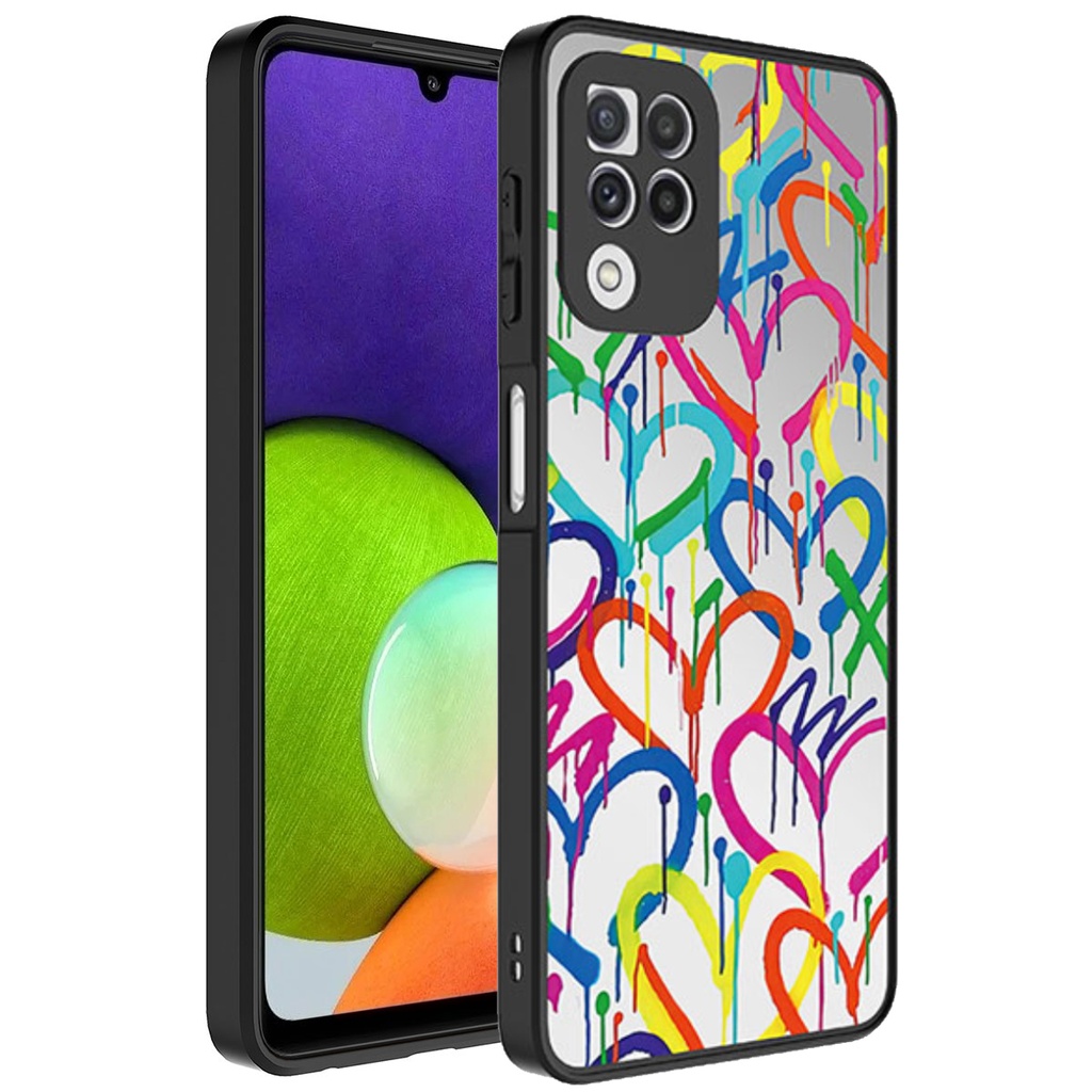 [RNZ-TA88455] Samsung Galaxy A22 4G Uyumlu Kılıf Aynalı Desenli Kamera Korumalı Parlak Zore Mirror Kapak (Kalp)