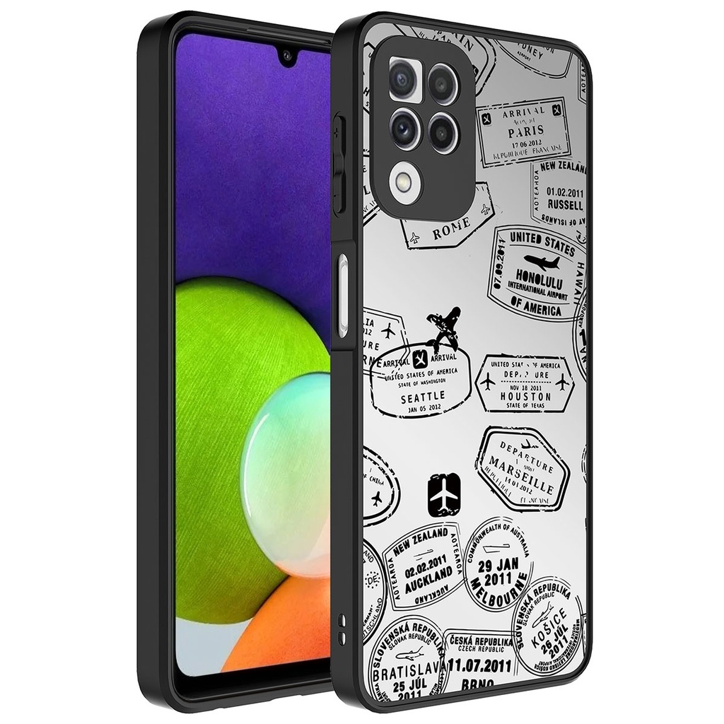 Samsung Galaxy A22 4G Uyumlu Kılıf Aynalı Desenli Kamera Korumalı Parlak Zore Mirror Kapak