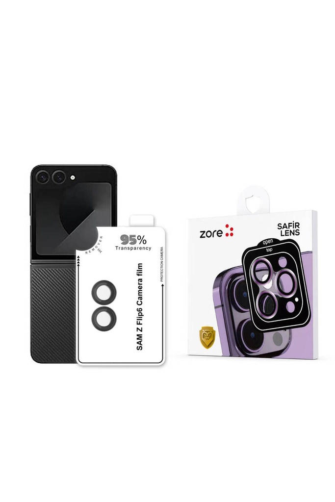 [RNZ-TA107402] Samsung Galaxy Z Flip 6 Uyumlu Zore CL-11 Safir Parmak İzi Bırakmayan Anti-Reflective Kamera Lens Koruyucu (Siyah)
