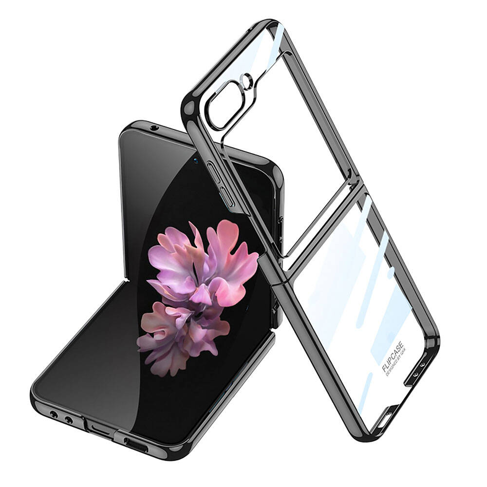[RNZ-TA107410] Samsung Galaxy Z Flip 6 Uyumlu Kılıf Sert PC Zore Full Camlı Luxury Zore Kıpta Kapak (Siyah)