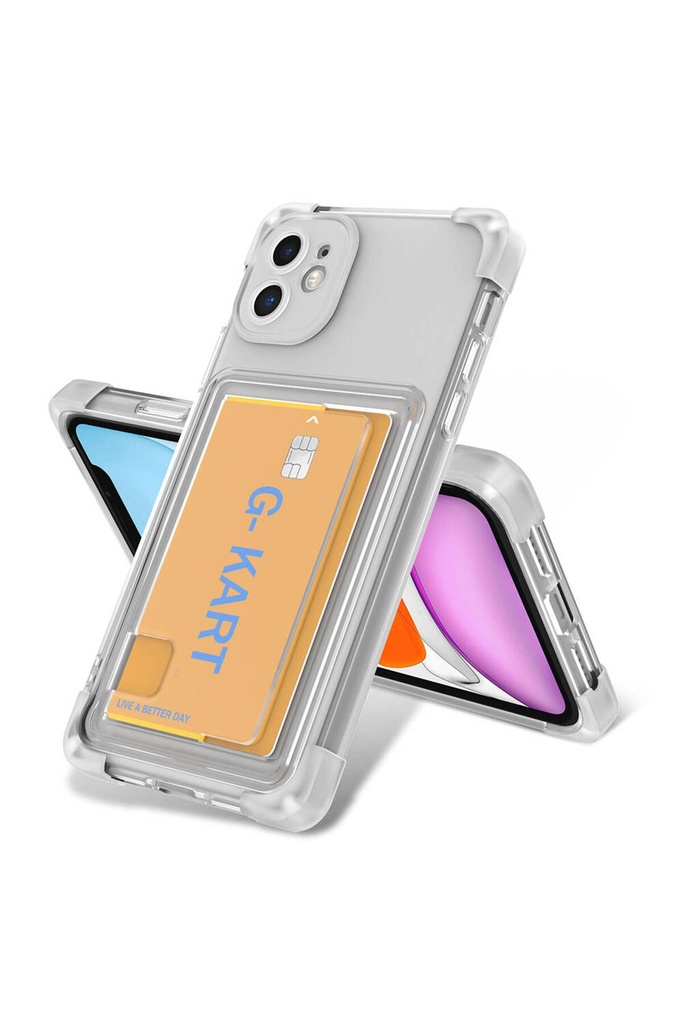 Apple iPhone 11 Uyumlu Kılıf Airbag Tasarımlı Şeffaf Kartlıklı Zore G-Kart Kapak