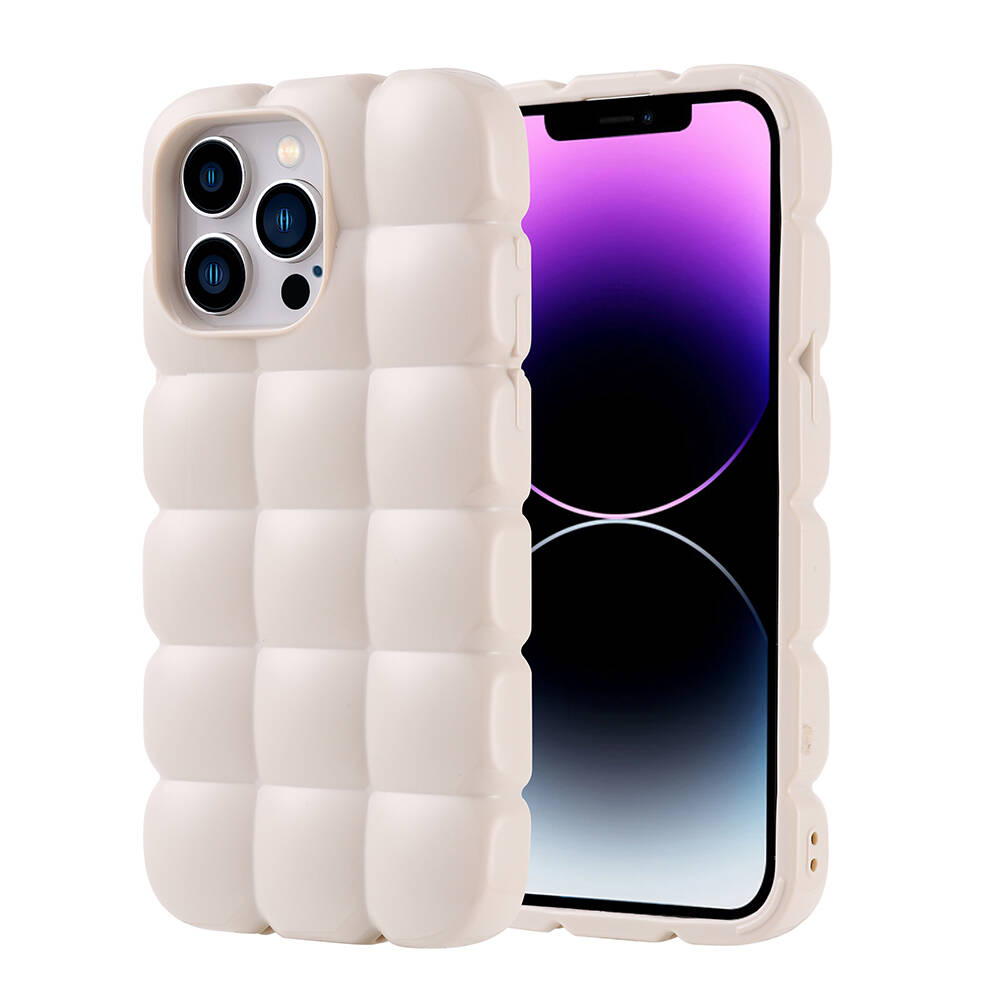Apple iPhone 14 Pro Max Uyumlu Kılıf Silikon Parlak Esnek Yumuşak Kabartmalı Zore Dom Dom Kapak